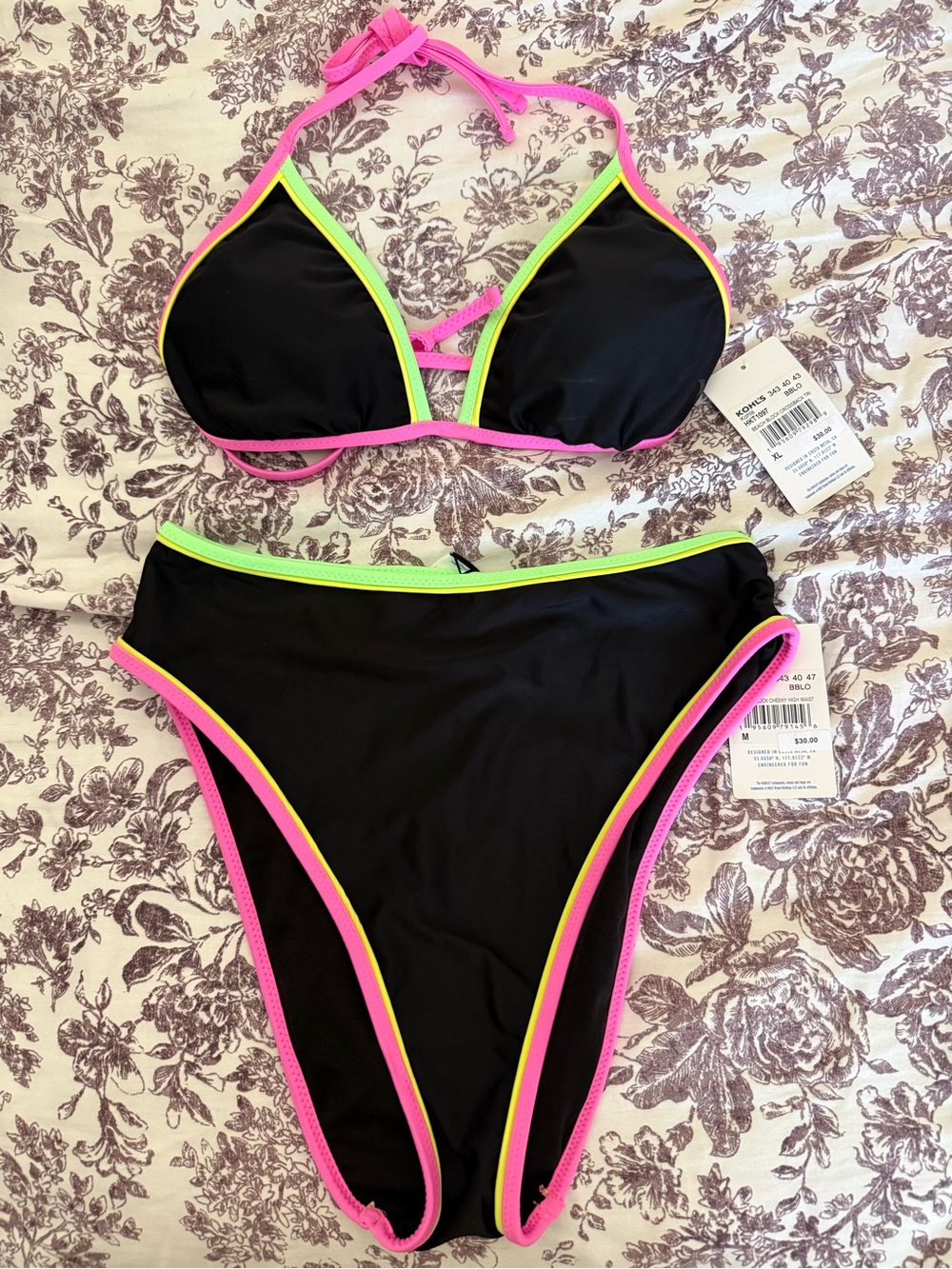 Hurley Black Bikini with Pink & Neon Yellow Trim